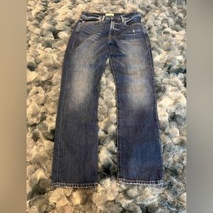 Frame wide-straight legged jeans, medium-dark wash.